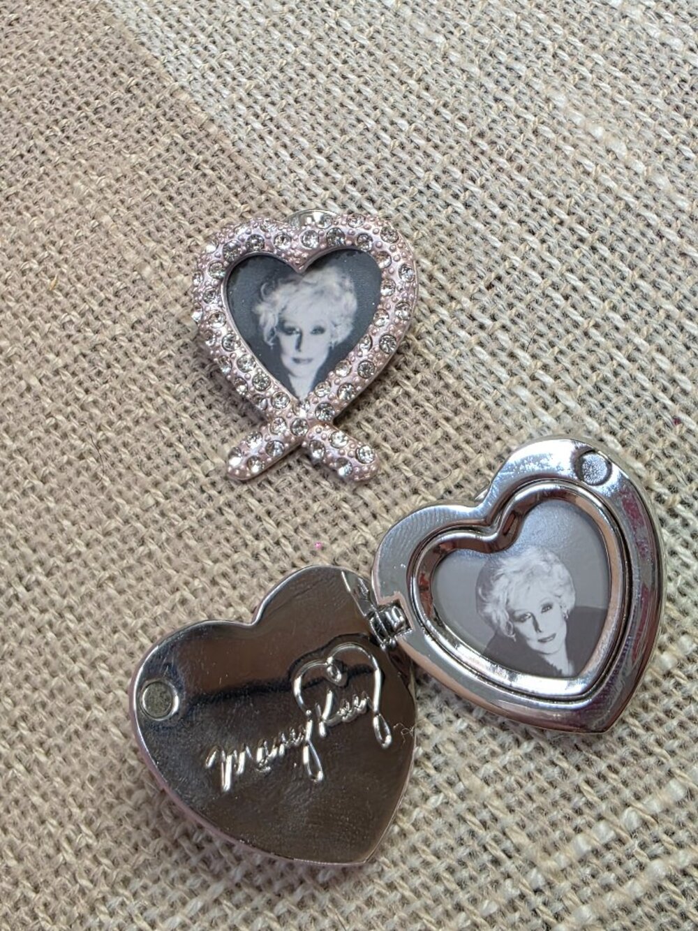 Vintage McBling Coquette Pink Bedazzled Photo Frame Pin & Locket Set